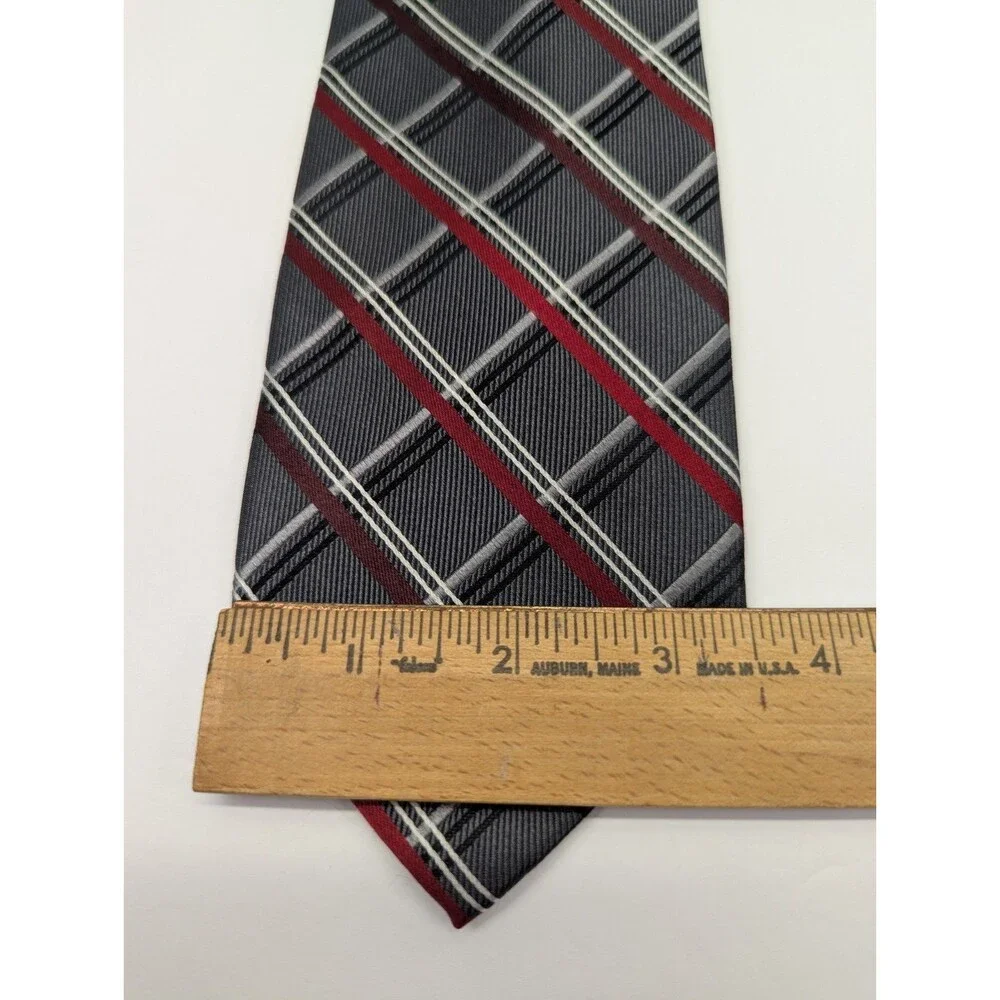 Pronto Uomo Tartan Gray/Red 100% Silk Pointed Classic Necktie Tie‎